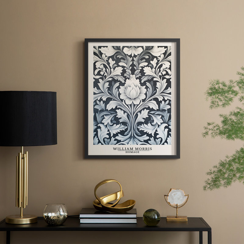WM MORRIS Series DCCXVIII Framed Print - Solid Wood, Noir, noir, noir, noir, H 21 po x l 17 po