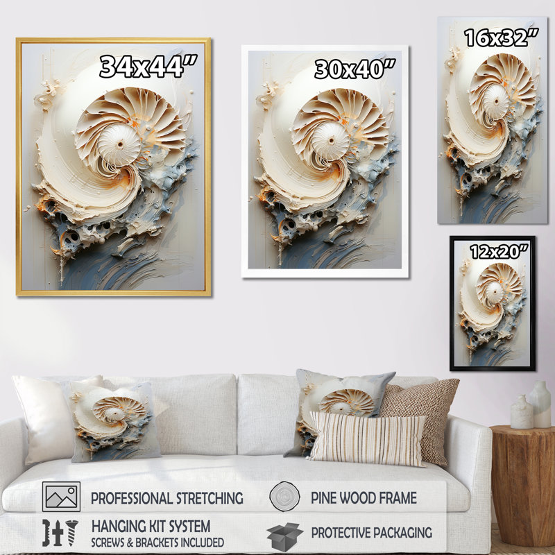 Art abstrait sur toile, "Nautilus", H 32 po x l 16 po x P 1 po, Cadre simple argenté