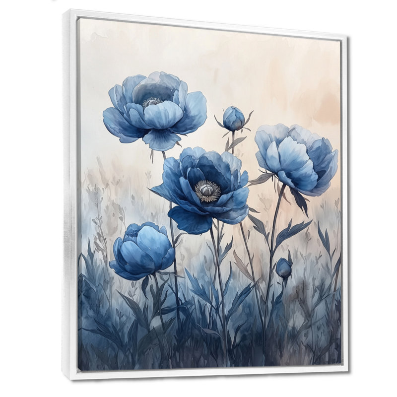 «Dusky Blue Pe pivons In The Pasture I», art mural encadré de pivoines, H 44 po x l 34 po, Blanc
