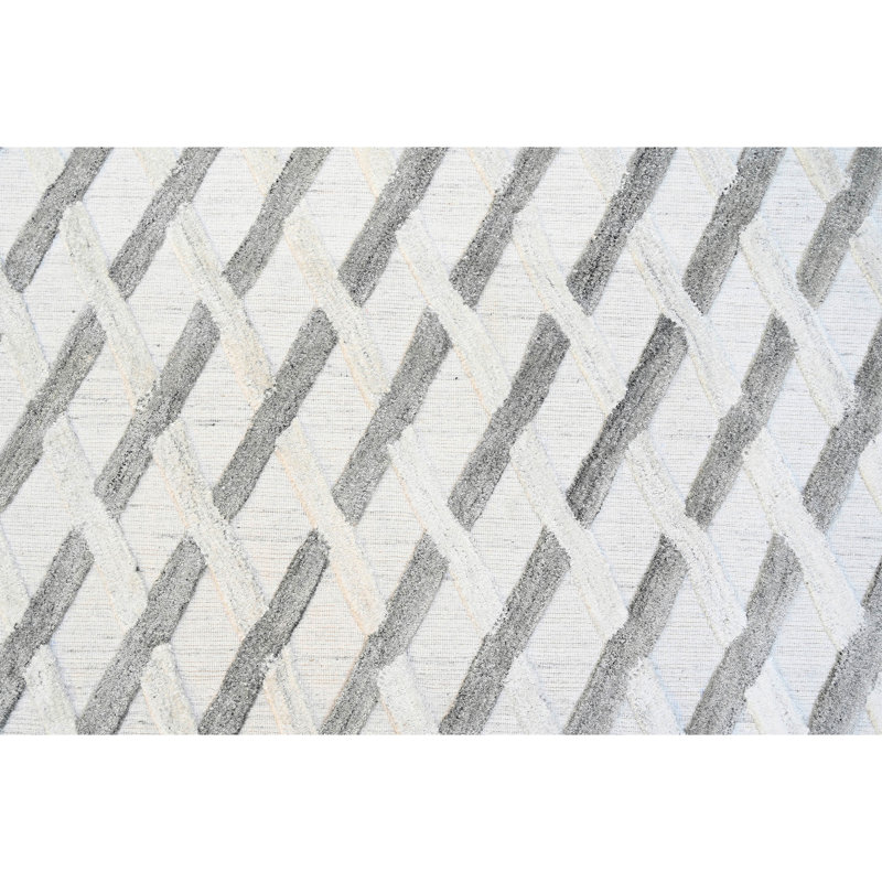 Tapis gris / beige noué à la main de haute qualité, Rectangle 6 pi x 9 pi