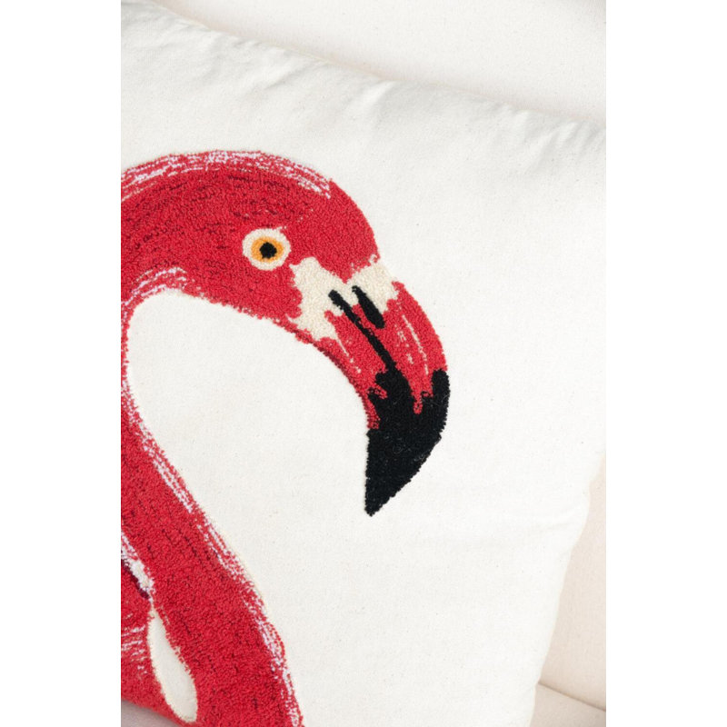Set of 2 Red and White Embroidered Cotton Flamingo Pillows