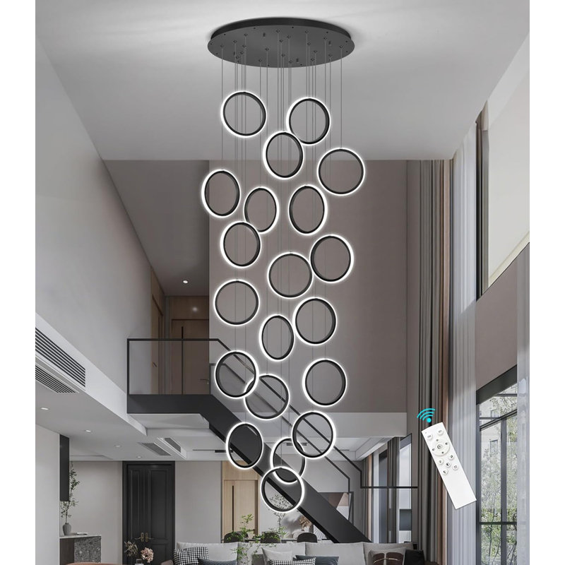 Modern Dimmable Chandelier Hight Ceiling, Matte Black