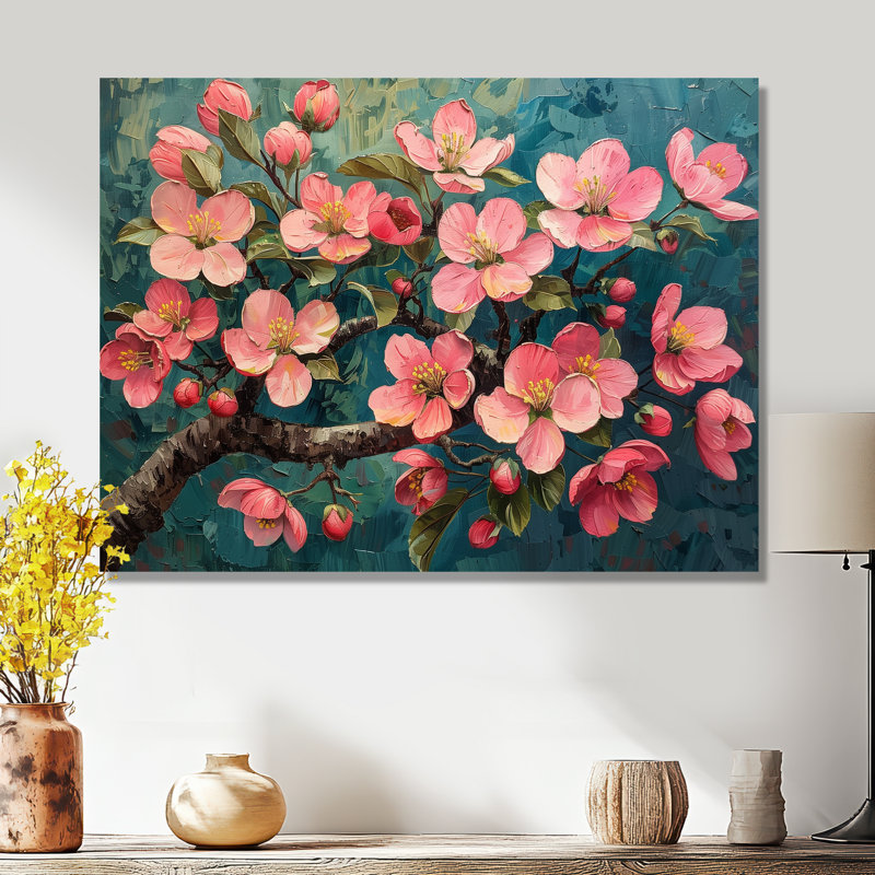 Lemire - Fleur de pommier, art mural, salon, Sans cadre, métal, H 16 po x l 32 po