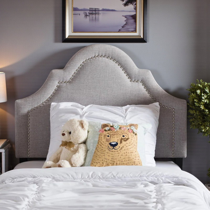 Myshawn Grayish Beige Nail Head Trim Upholstered Twin Headboard, 25.60" H X 38.58" W X 2.17" D, Greyish Beige