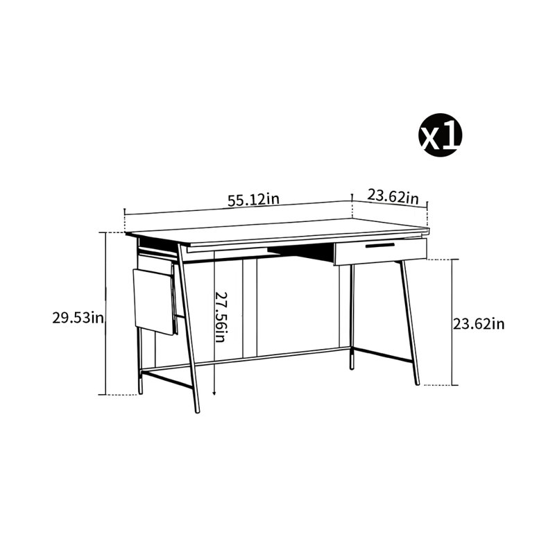 Industrial style desk, 29.53" H x 55.12" W x 23.62" D