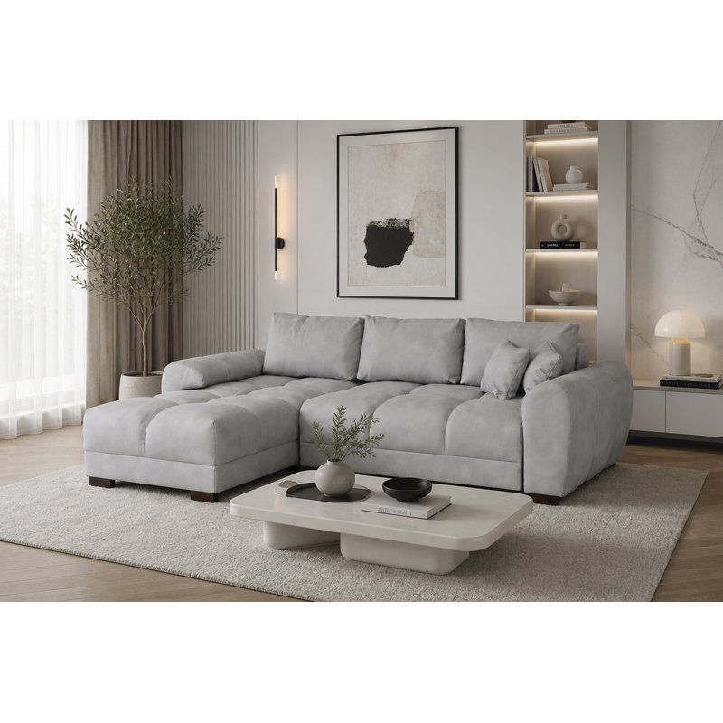 4 Seater Fabric Sofa Bed, LEFT, GREY