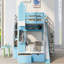 Lit superposé de style château double avec 2 tiroirs, 3 tablettes et glissière - bleu-1262064056-1262064061