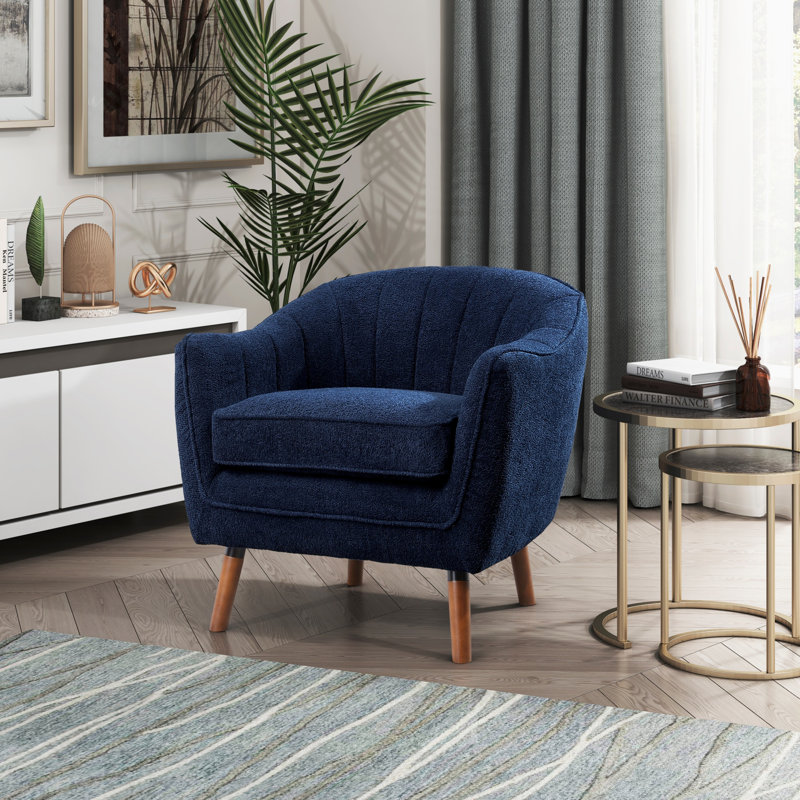 Chaise d'appoint Mid-Century moderne en chenille 1pc, Bleu