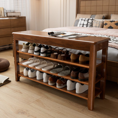 Shoe Storage Bench For Entryway - 4 Tier Shoe Rack For Front Door Entrance, Rubberwood Shoe Rack With Bench Height Adjustable, Entryway Bench With Shoe Storage For Any Room