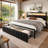 Queen Metal Platform Bed with 2-Tier Storage Headboard, Charging Station, Bed-End Drawer, LED Lights, Easy Assembly, Black-1768503663
