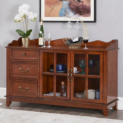 Deep-cherry Solid + Manufactured Wood+Glass Sideboard