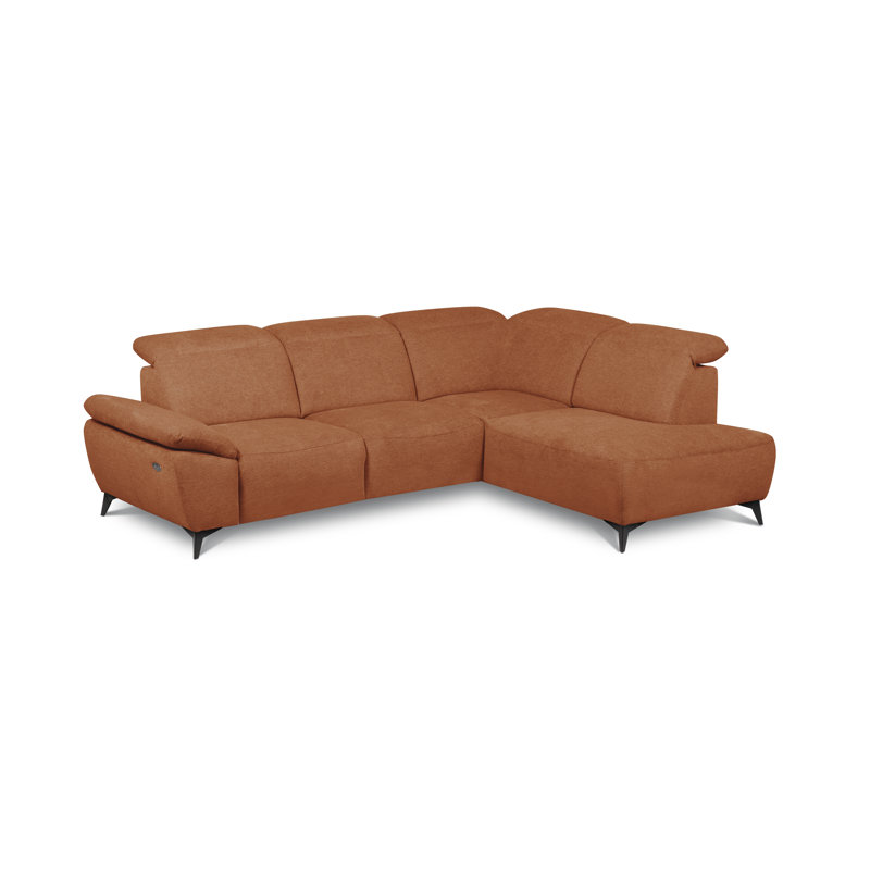 Relaxio Stylish Corner Sofa with Power Reclining & Multi Position Headrests & Adjustable Armrest, Right Hand Facing, Orange