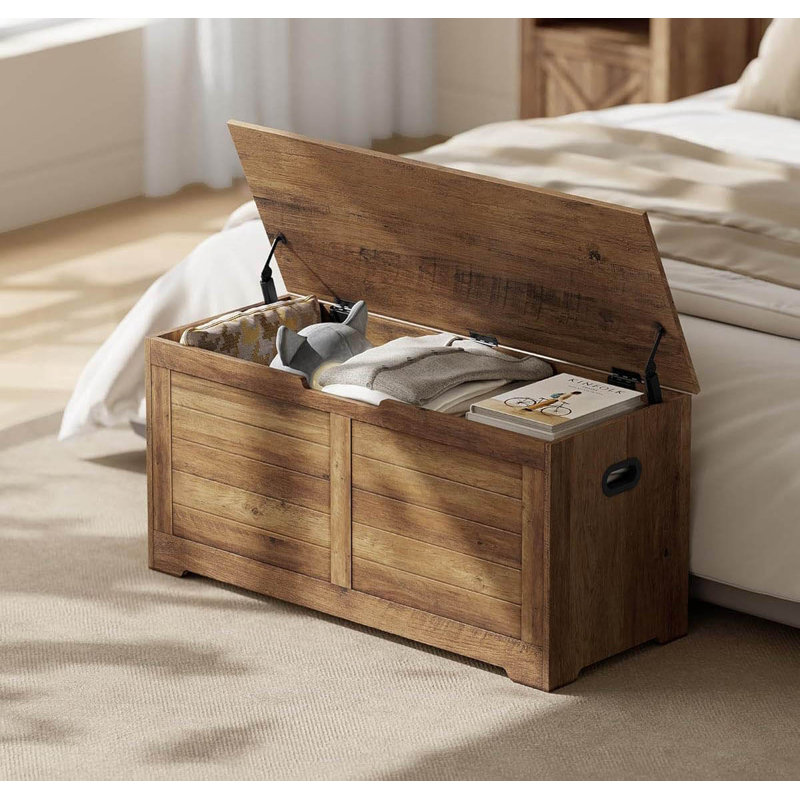 Wood Storage Bench, Honey Brown