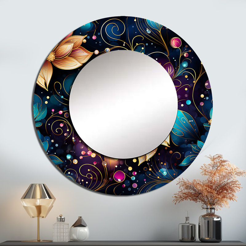 Motif marocain boho de rêve marocain - miroir décoratif cachemire, miroir mural glam, 23 po x 23 po, Rond