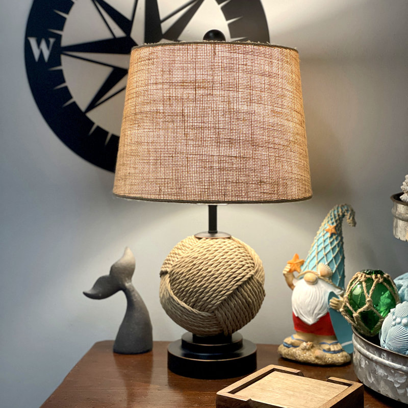 Ensemble de 2 lampes de table de style marin côtier, en corde naturelle et résine, avec abat-jour en tissu, hauteur 48 cm (19 pouces).