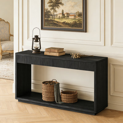 Bravantice cannelé moderne de 60 pouces avec deux tiroirs et une finition en placage de bois naturel pour une utilisation polyvalente à la maison.