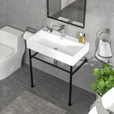 Lavabo de salle de bain console mural en céramique avec trop-plein et base 31,5 "x 16,3"