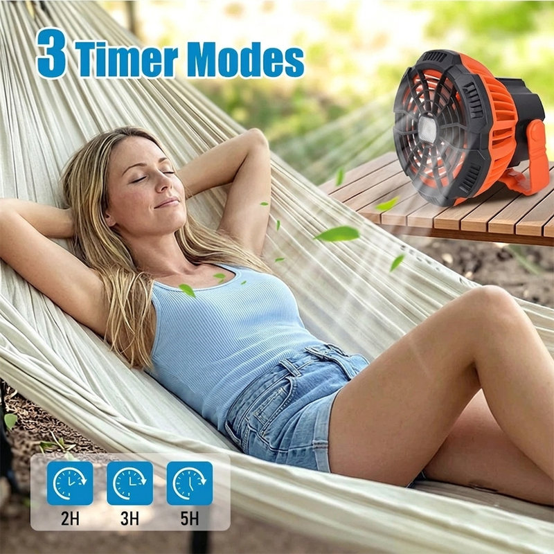 Ventilateur de camping portatif avec lumière DEL, ventilateur de tente USB à pile rechargeable avec lanterne