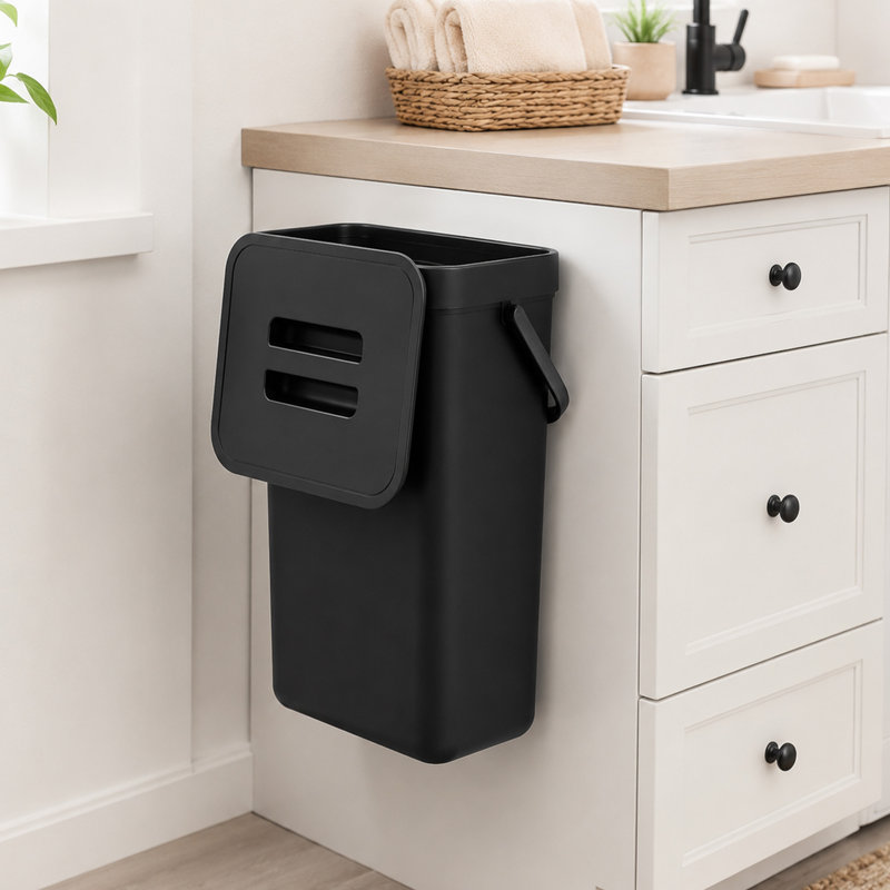 12L Hanging Kitchen Trash Can with Lid and Wall Mount Design