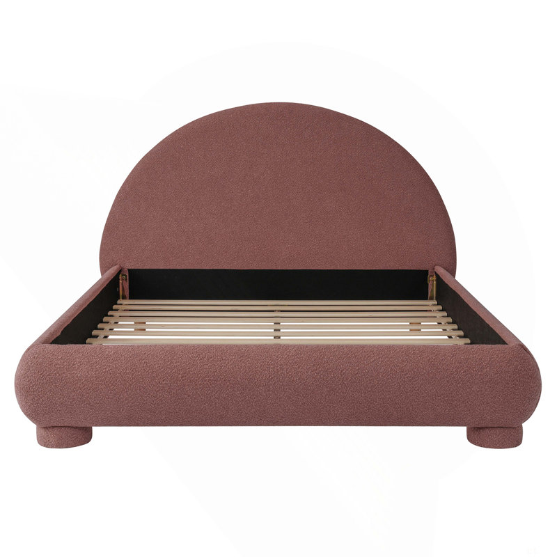 Lit plateforme en tissu bouclé Boucle, Double, Rouge