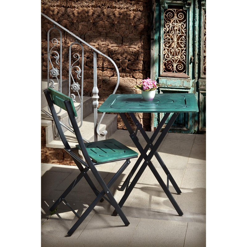 Kincannon 2 - Person Solid Wood Patio Dining Set Square Table, Green, Black