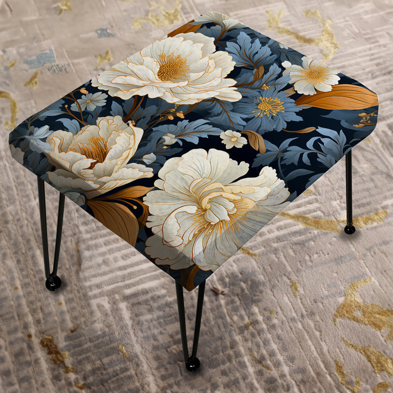 Blue And Beige Ranunculus Boho Pattern - Floral Rectangle Ottoman