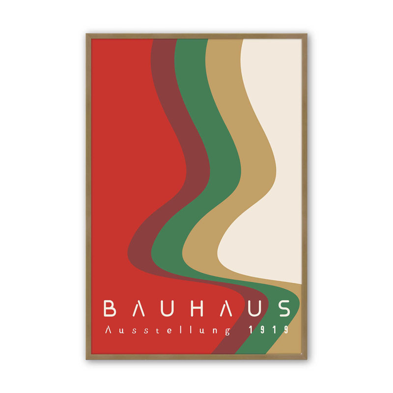 Bauhaus Retro Waves I, Cadre simple brossé doré, H 21,25 po x l 17,25 po