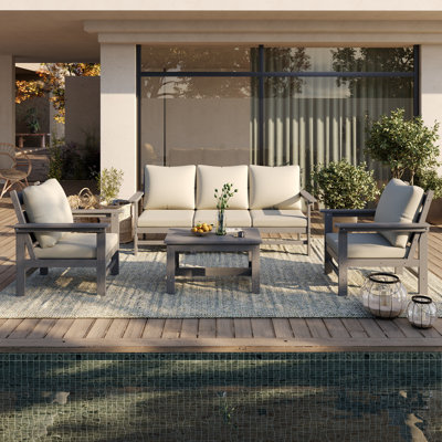 5-Person Modular HDPE Outdoor Conversation Set With 5"Thick Cushions, All-Weather Poly Lumber Patio Sofa Seating Set
