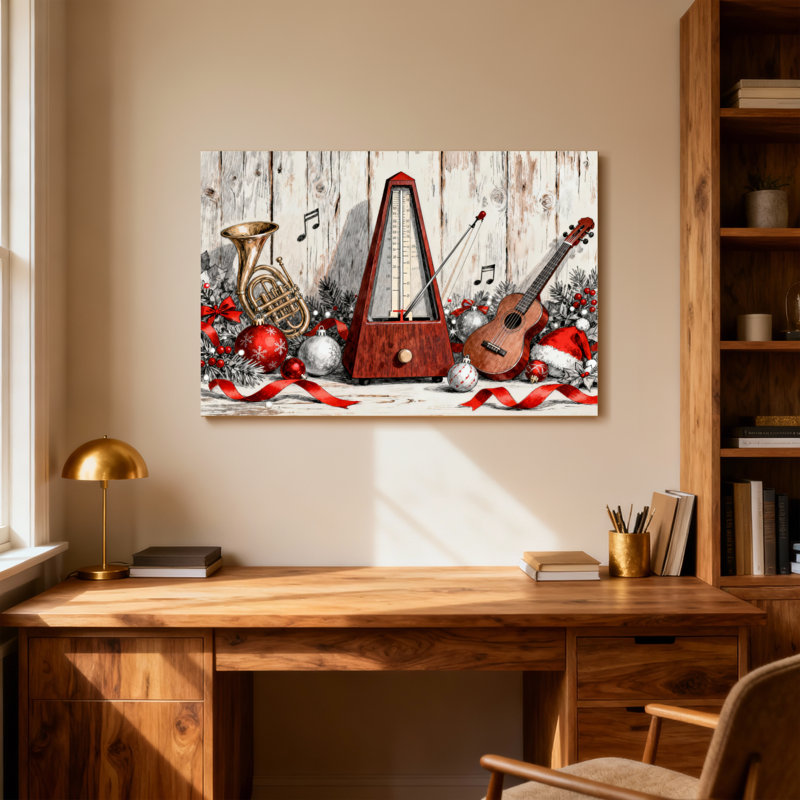Instruments de musique et décorations de Noël, H 24 po x l 36 po