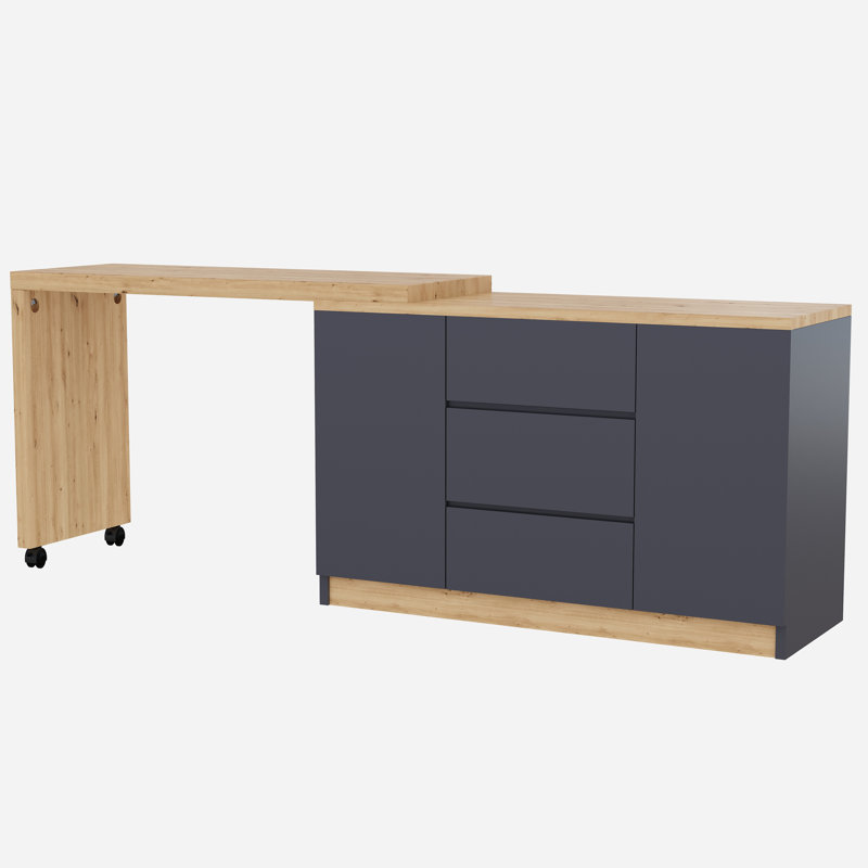 Foldable Modular L-Shaped Writing Desk, Black/Natural