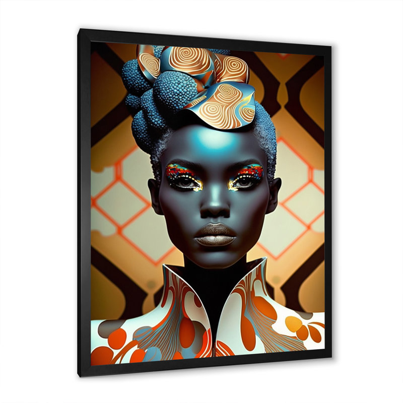 Avant-garde élégante femme africaine IV - imprimé, Cadre photo noir, H 32 po x l 16 po x P 1 po