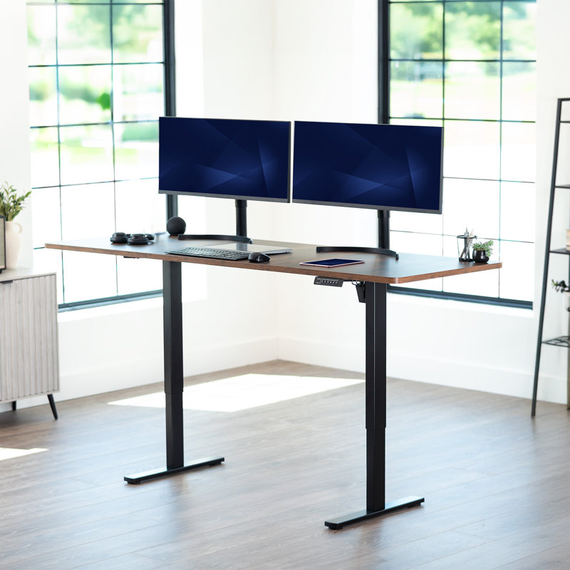 Vivo Electric Stand Up Desk Workstation, 82.7" W, Black, Vintage Brown