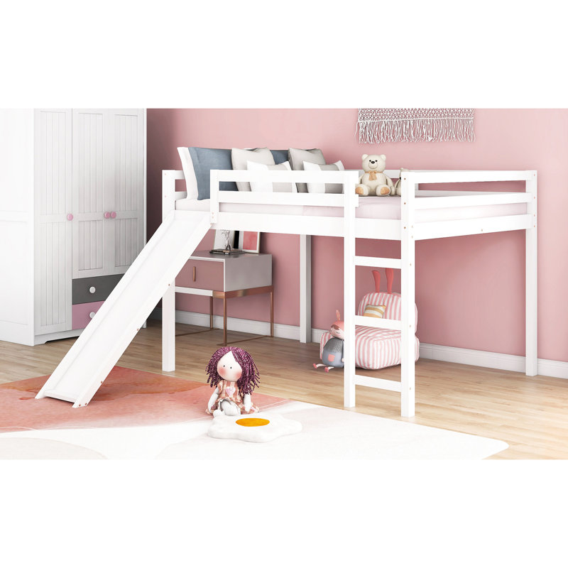 Lit mezzanine avec glissade fabriquée en toute confiance en blanc - Bois massif fait pour une utilisation à long terme