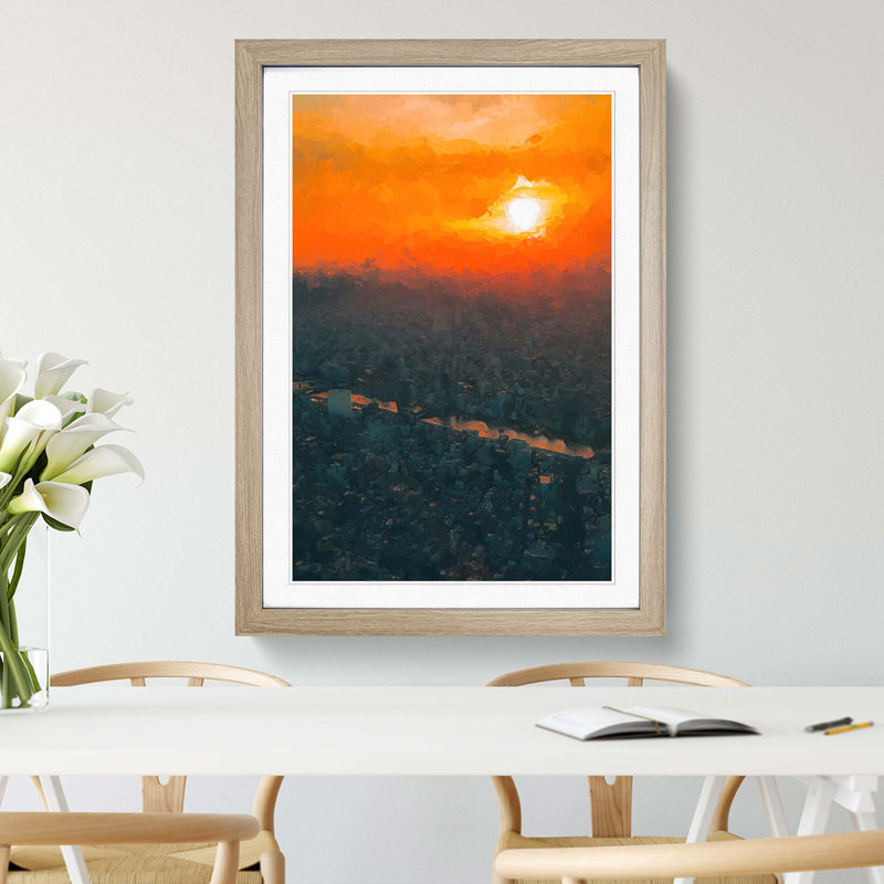 Sunset over Tokyo in Abstract - Picture Frame Graphic Art Print, 87cm H x 62cm W x 2cm D, Oak Framed