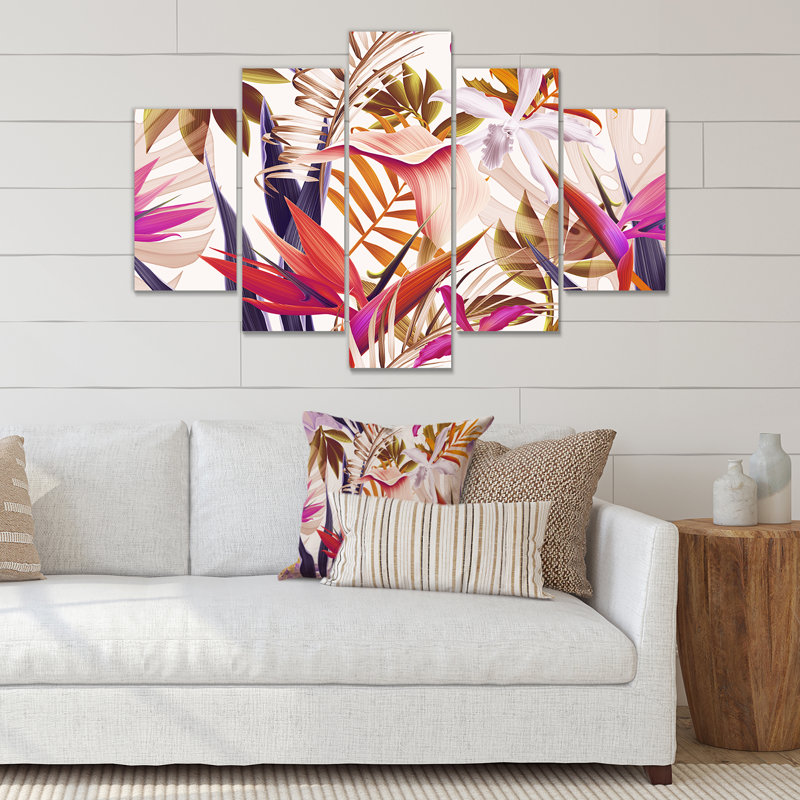Fleurs tropicales rétro IV - ensemble de 5 impressions sur toile tendue