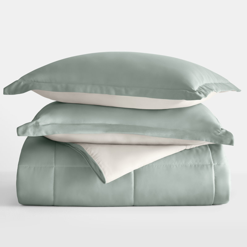 Twin Eucalyptus and Natural Microfiber Reversible Comforter Set