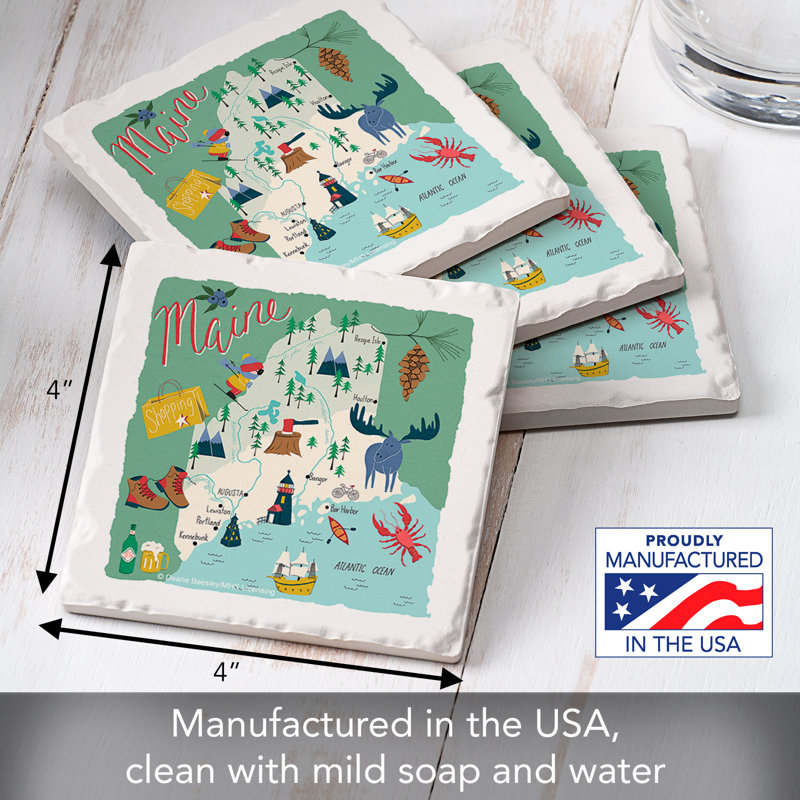 Maine 4 Piece Tumbled Tile Coaster Set