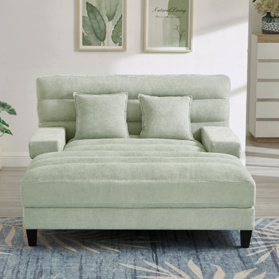 Modern Chaise Lounge Sofa 57.1" Sofa Bed Chenille Upholstered Lounge Sofa Chair With Adjustable Backrest And Led Light Strip