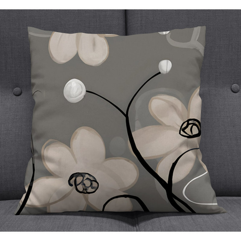 Throw Pillow With Insert, Brown/Gray Floral 3, 20"H x 20"W