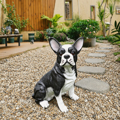 Statue de bouledogue français réaliste, figurine en résine pour décoration intérieure et extérieure, noir et blanc