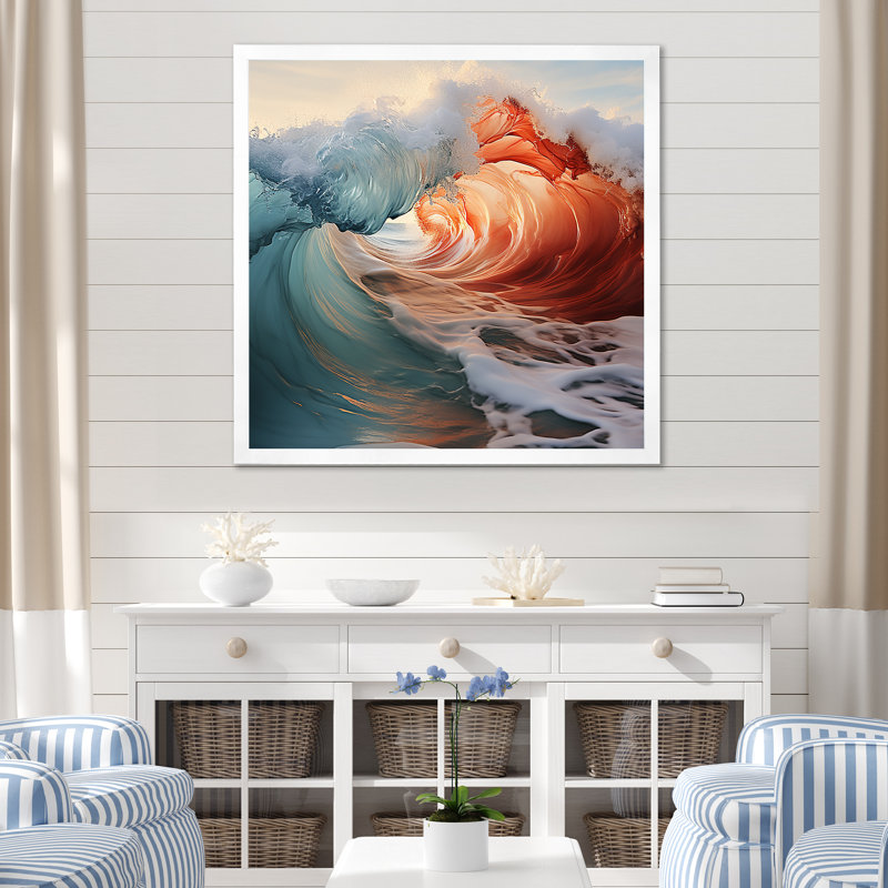 Vague verte rouge, merveille colorée sur toile, H 36 po x l 36 po x P 1,5 po, Cadre photo blanc