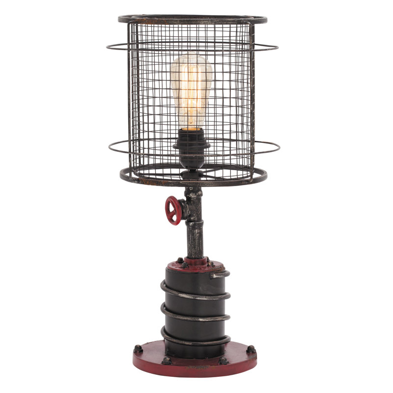Lampe d'appoint d'inspiration industrielle en métal avec abat-jour cage en métal
