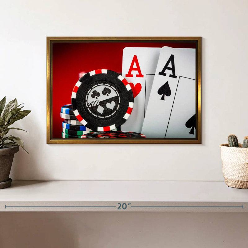 Chips And Aces, 13" X 9", Floating Frame Gold