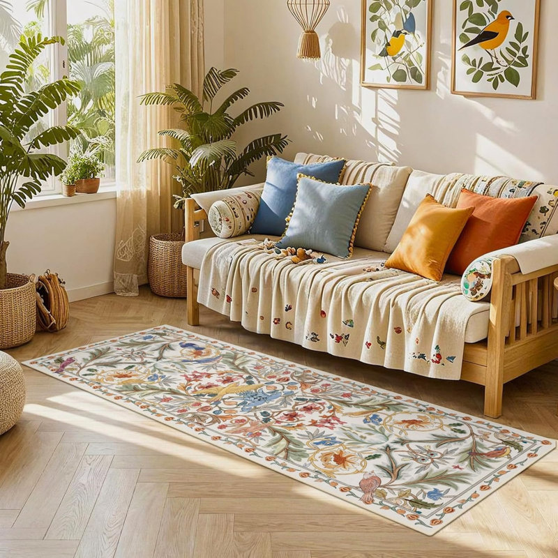 Floral Faux Fur 60cm X 180cm Area Rug, White