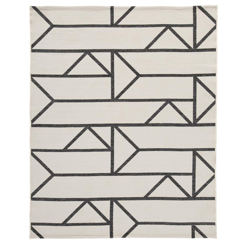 Tapis d’intérieur/extérieur géométrique ivoire Moncada, Rectangle 5 pi x 7 pi