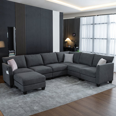 Amold 122.8 '' Large Sectional Couch,L-Shaped Modular Sectional Sofa Corner Couch,Living Room Cloud Couch With Ottoman Storage And USB