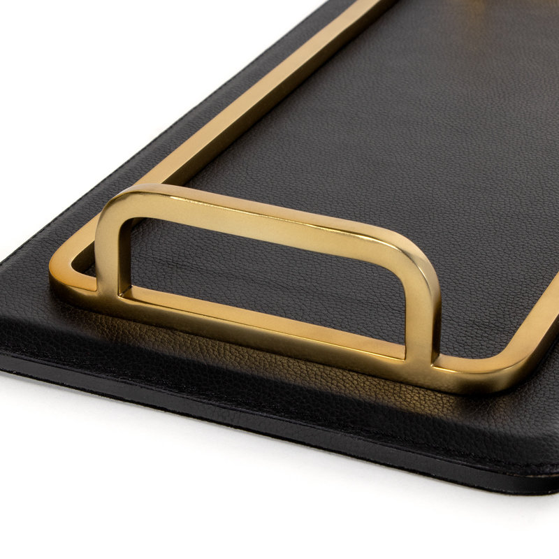 Greyson Leather Rectangle Tray Small (Natural Brass), Black/Gold