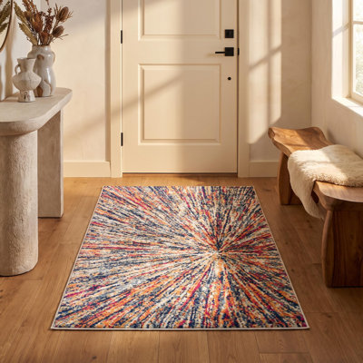 Tapis abstrait crème éclatant céleste 5 pi x 8 pi Massaline