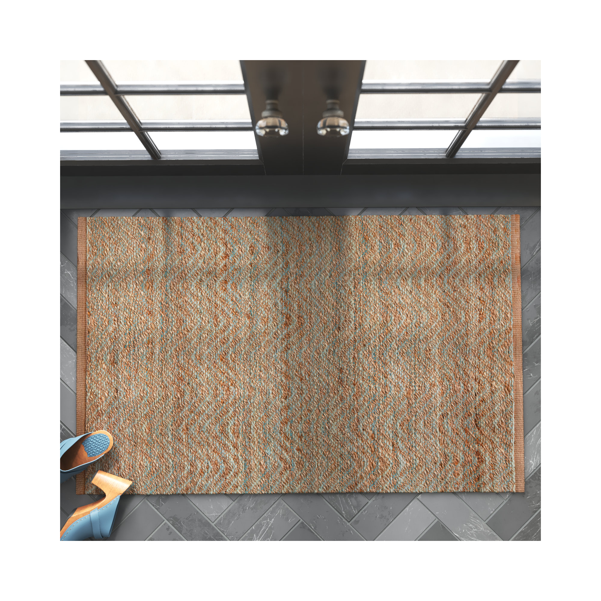 Caroline Handmade Candied Ginger/Frosty Green Rug, Rectangle 2'6" x 4'