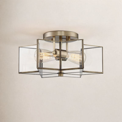 Putnam 2-Light Ceiling Light in Natural Brass